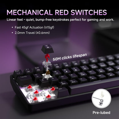 DIERYA DK68 60% Wireless Mechanical Gaming Keyboard, Quiet Red Switch, RGB Backlit, Black