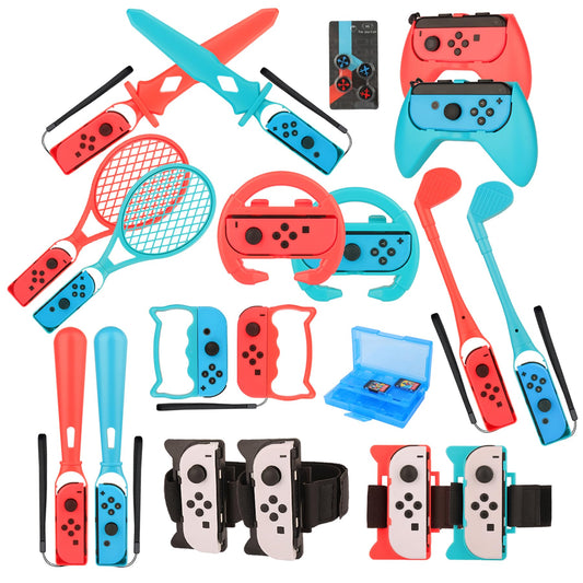 WEILE Switch Sports Accessories Bundle - 23 in 1 Family Accessories Pack Kit for Nintendo Switch /Switch OLED Sports Games with Golf Clubs  Tennis Rackets  Swords  Bowling Grips  Baseball Bats  Wrist Bands  Leg Straps and more