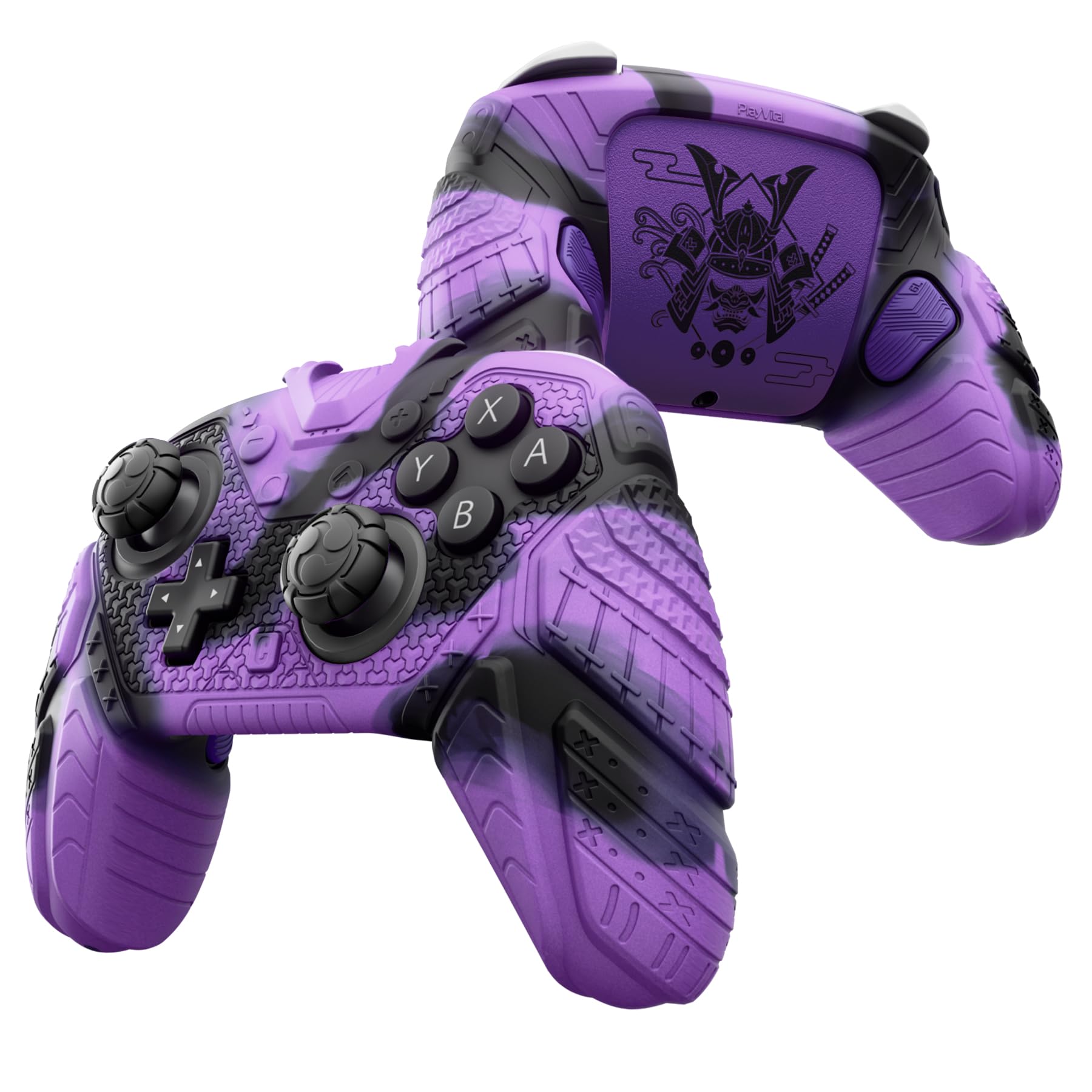 PlayVital for Nintendo Switch 2 Pro Controller Skin Cover - Samurai Armor Edition Silicone Case for Switch 2 Pro Controller with Back Button Caps & Thumb Grip & Sticker  Shockproof - Purple & Black