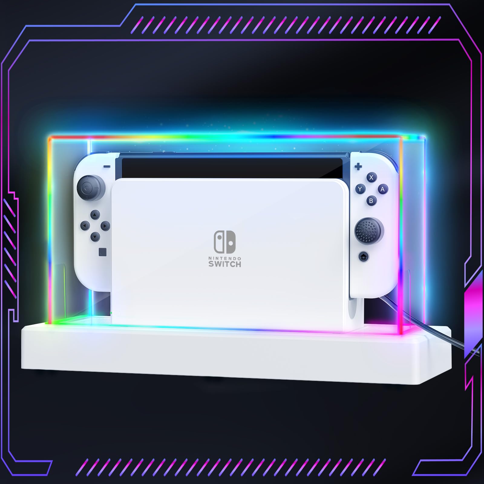 HSTOP Acrylic Dust Cover for Nintendo Switch/OLED with 16 LED Colors Light Base, Anti-Scratch Waterproof, Model YO-dustcase