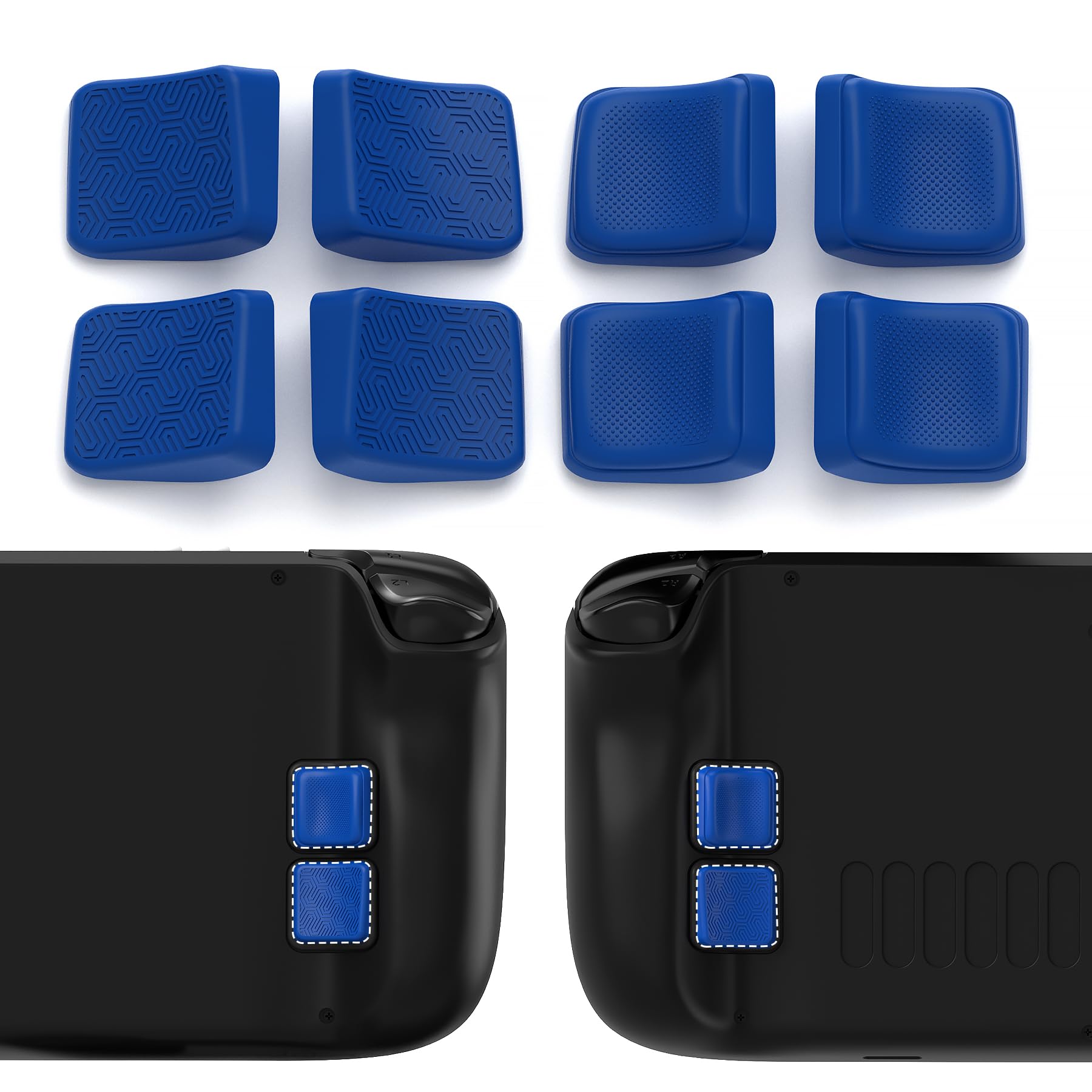 PlayVital Back Button Enhancement Set for Steam Deck LCD  Grip Improvement Protection Kit for Steam Deck OLED - Mix Version Streamlined & Studded Design - Blue