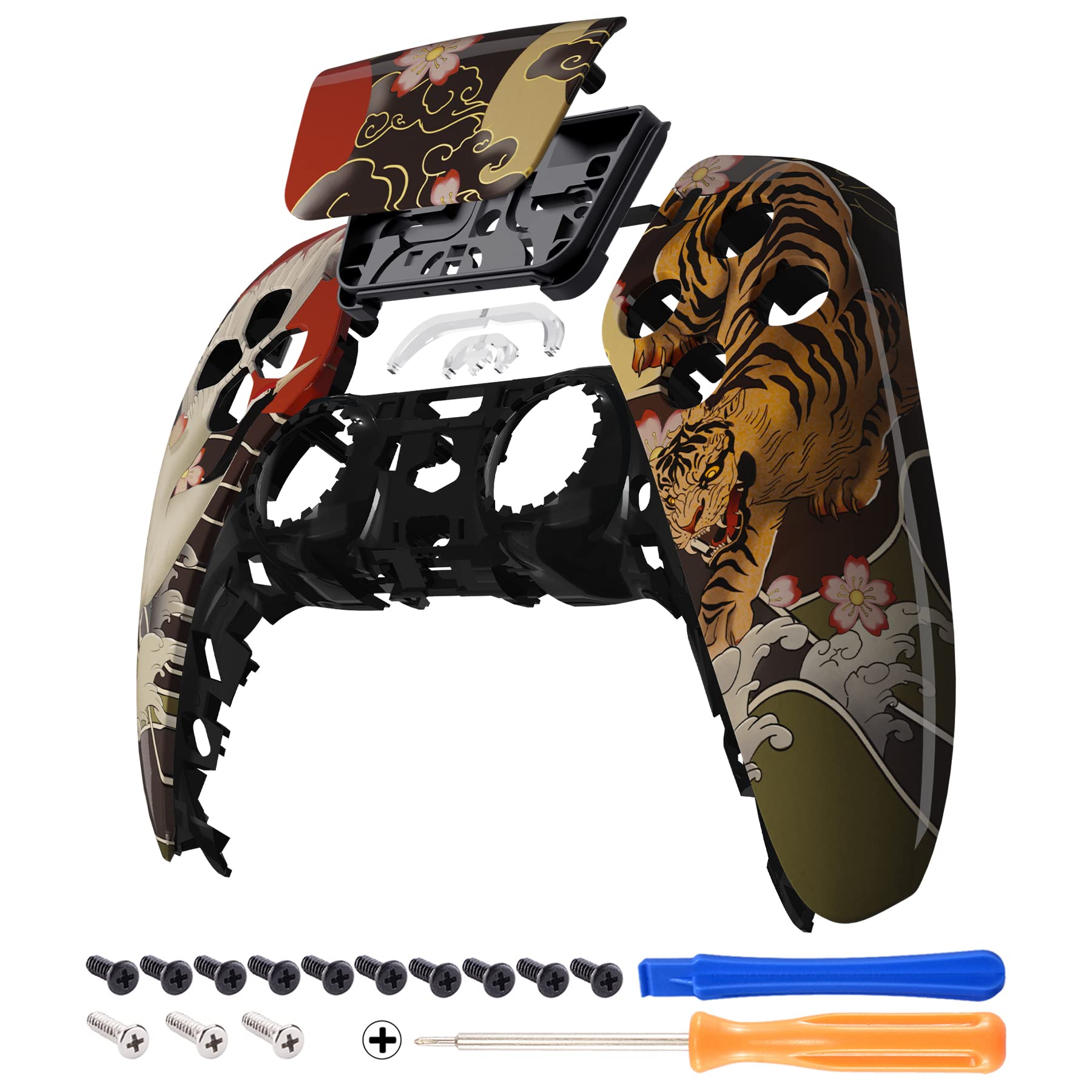 eXtremeRate Tiger & Crane Touchpad Front Top Shell Compatible with ps5 Controller BDM-010 020 030 040 050  DIY Replacement Shell Custom Touch Pad Cover Compatible with ps5 Controller