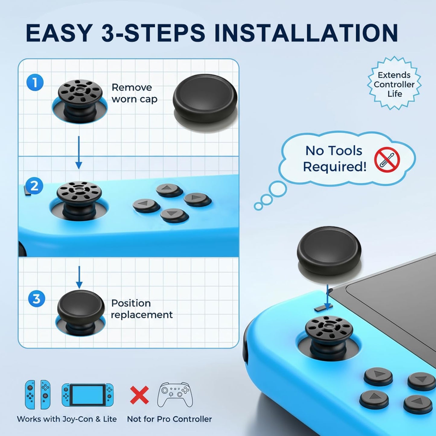 Ferkurn Joystick Controller Thumb Grip Cap for N-Switch OLED & Lite - Yellow Replacement Accessory