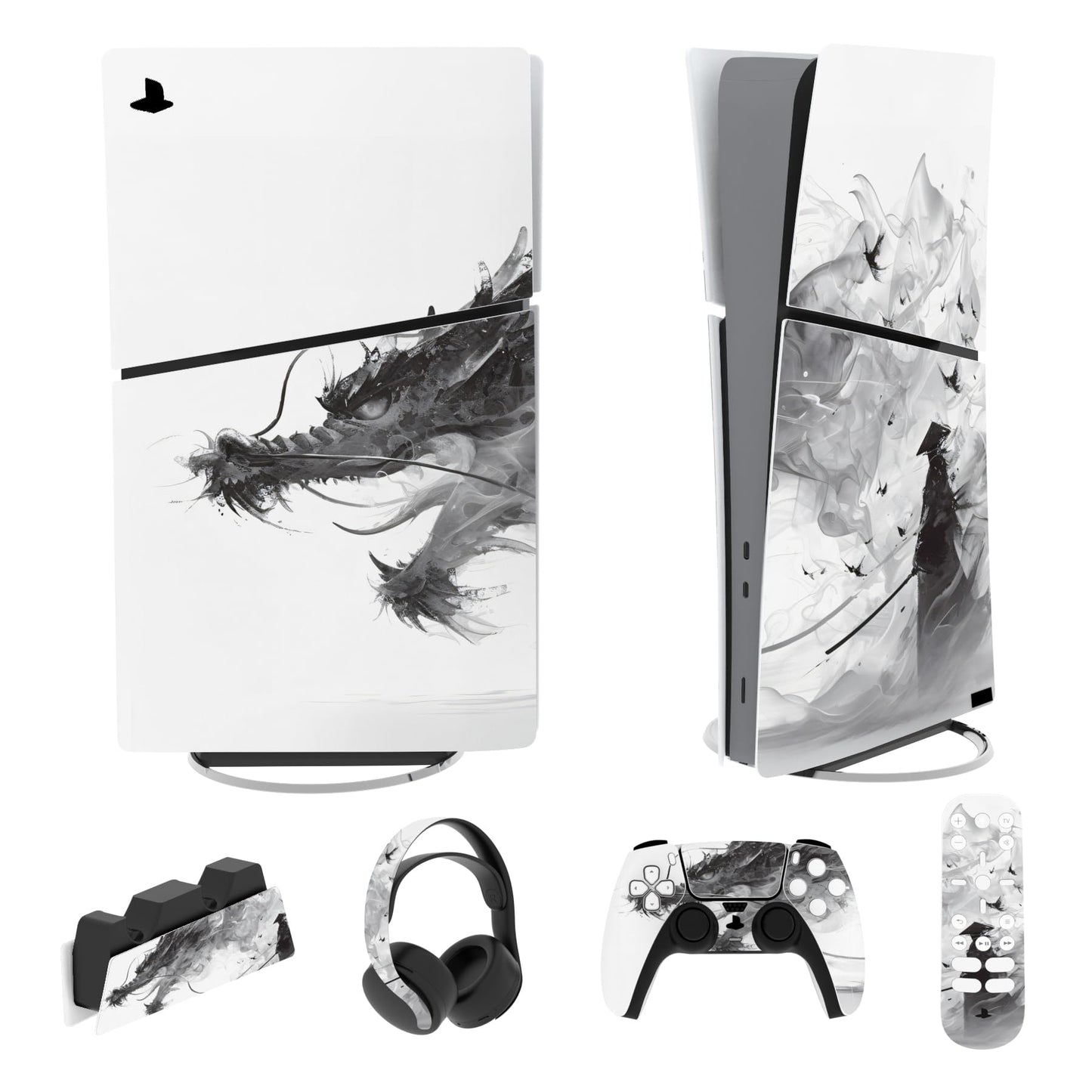 PlayVital Full Set Skin Sticker for ps5 Slim Console Digital Edition (The New Smaller Design)  Vinyl Skin Decal Cover for ps5 Controller & Headset & Charging Station & Media Remote - Mistborn Dragon