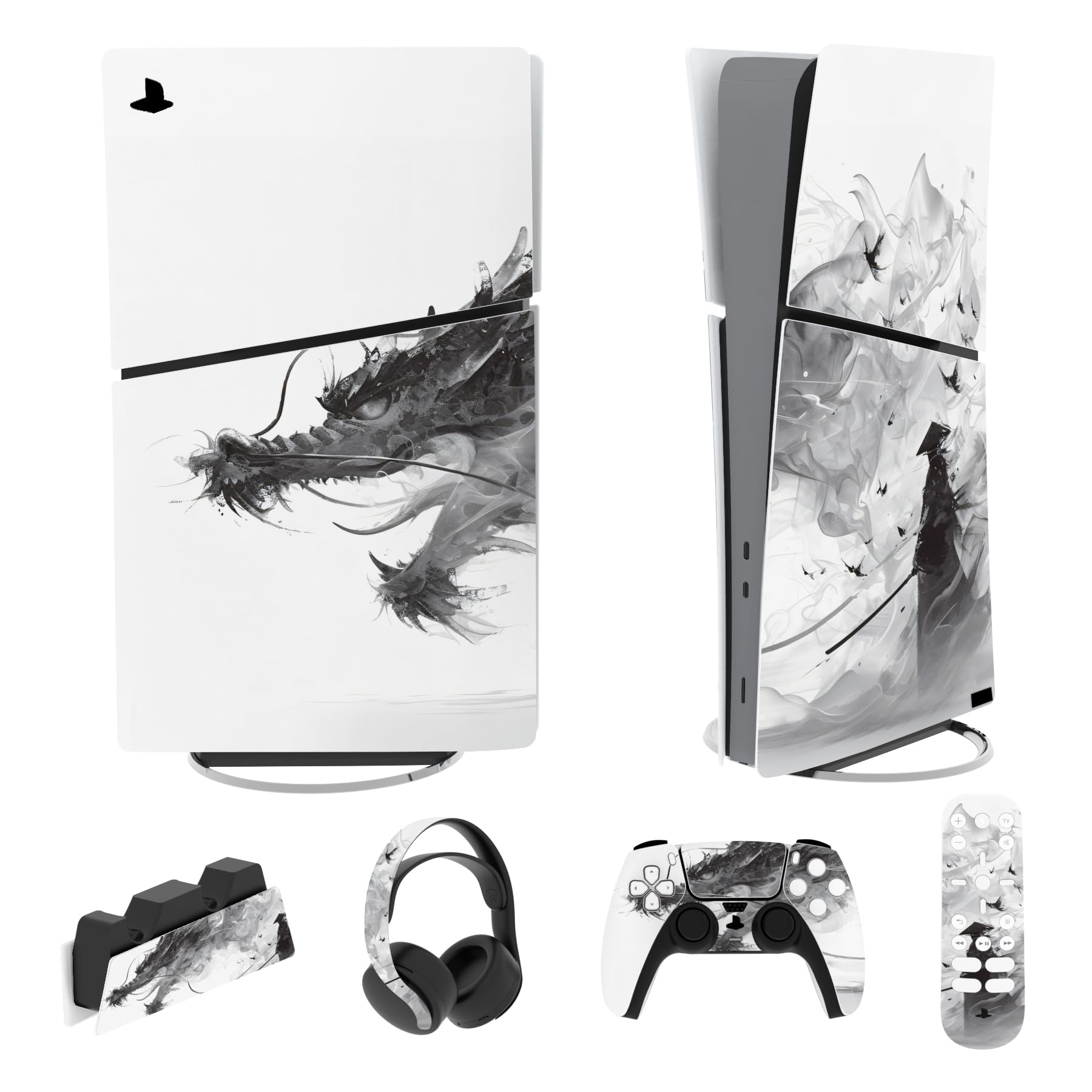 PlayVital Full Set Skin Sticker for ps5 Slim Console Digital Edition (The New Smaller Design)  Vinyl Skin Decal Cover for ps5 Controller & Headset & Charging Station & Media Remote - Mistborn Dragon
