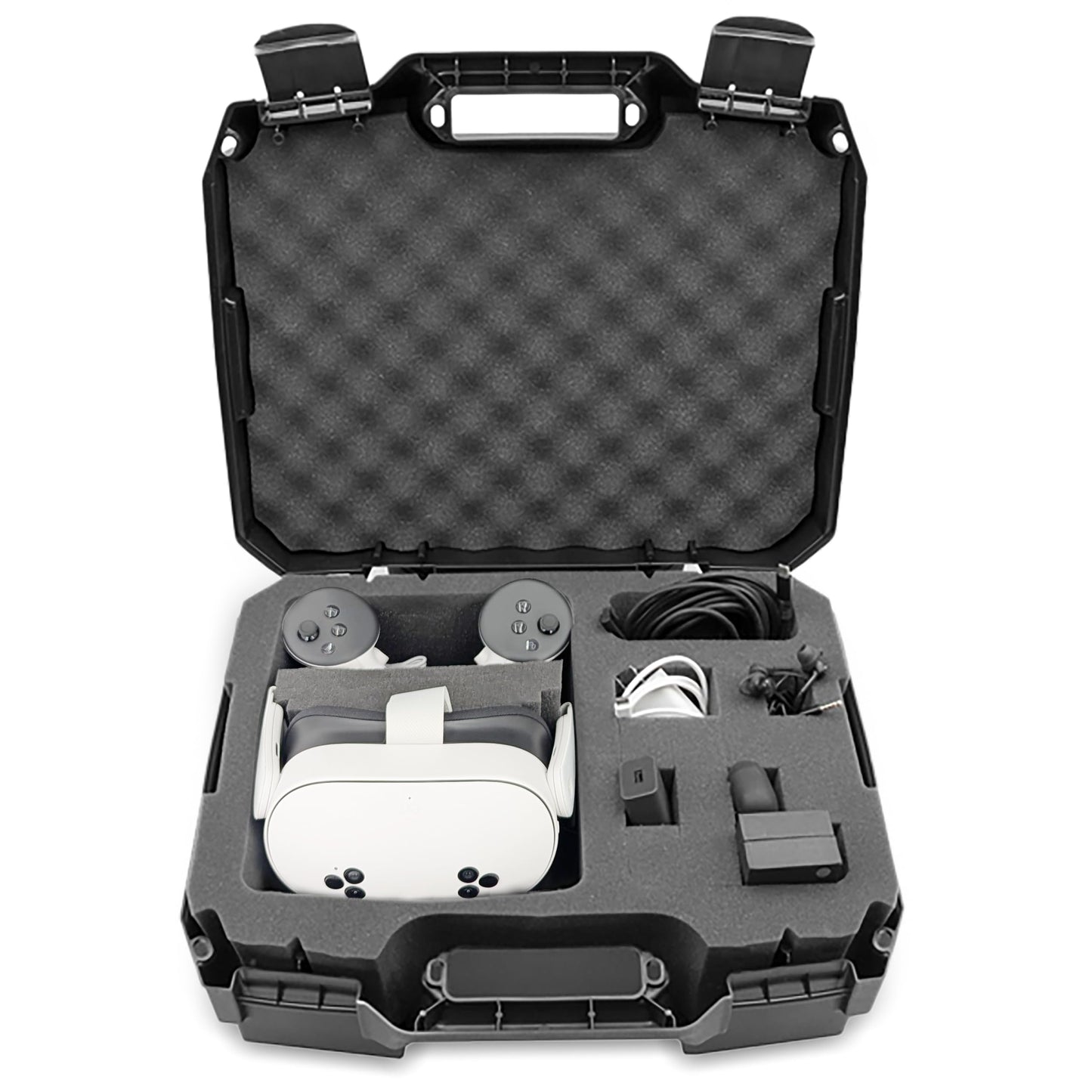CASEMATIX Hard Shell VR Travel Case for Meta Quest 3S, 3 & 2 Headsets - Protective Carrying Case with Custom Compartments for Co