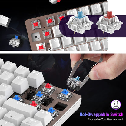 LexonElec 60% Mechanical Gaming Keyboard - Hot Swappable, 82 Keys, Wired, Blue Switch, White LED Backlit, Ergonomic Design