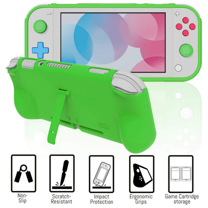 Orzly Nintendo Switch Lite Accessories Bundle - Case, Screen Protector, USB Cable, Games Holder, Green, Model 9ORZPACK
