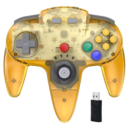 KIWITATA Wireless N64 USB Controller  500mAh Rechargeable Battery  2.4ghz N64 Remote Wireless Joystick Controller for Switch/Switch Lite/Switch OLED  MAC  PC Windows 7 8 10 11 Clear Yellow