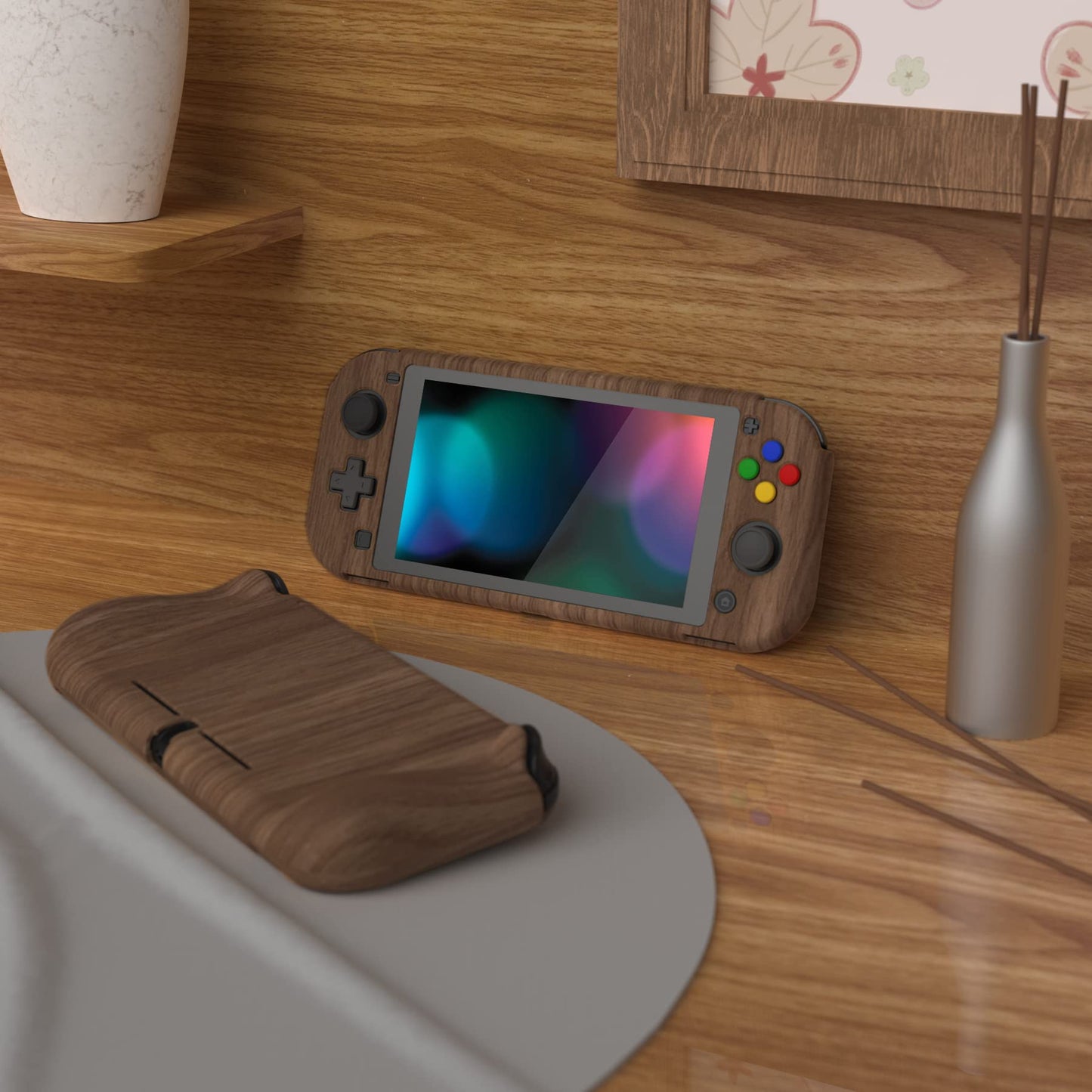 PlayVital ZealProtect Case for Nintendo Switch Lite - Hard Shell, Ergonomic Grip, Wood Grain, Includes Screen Protector & Thumb Caps