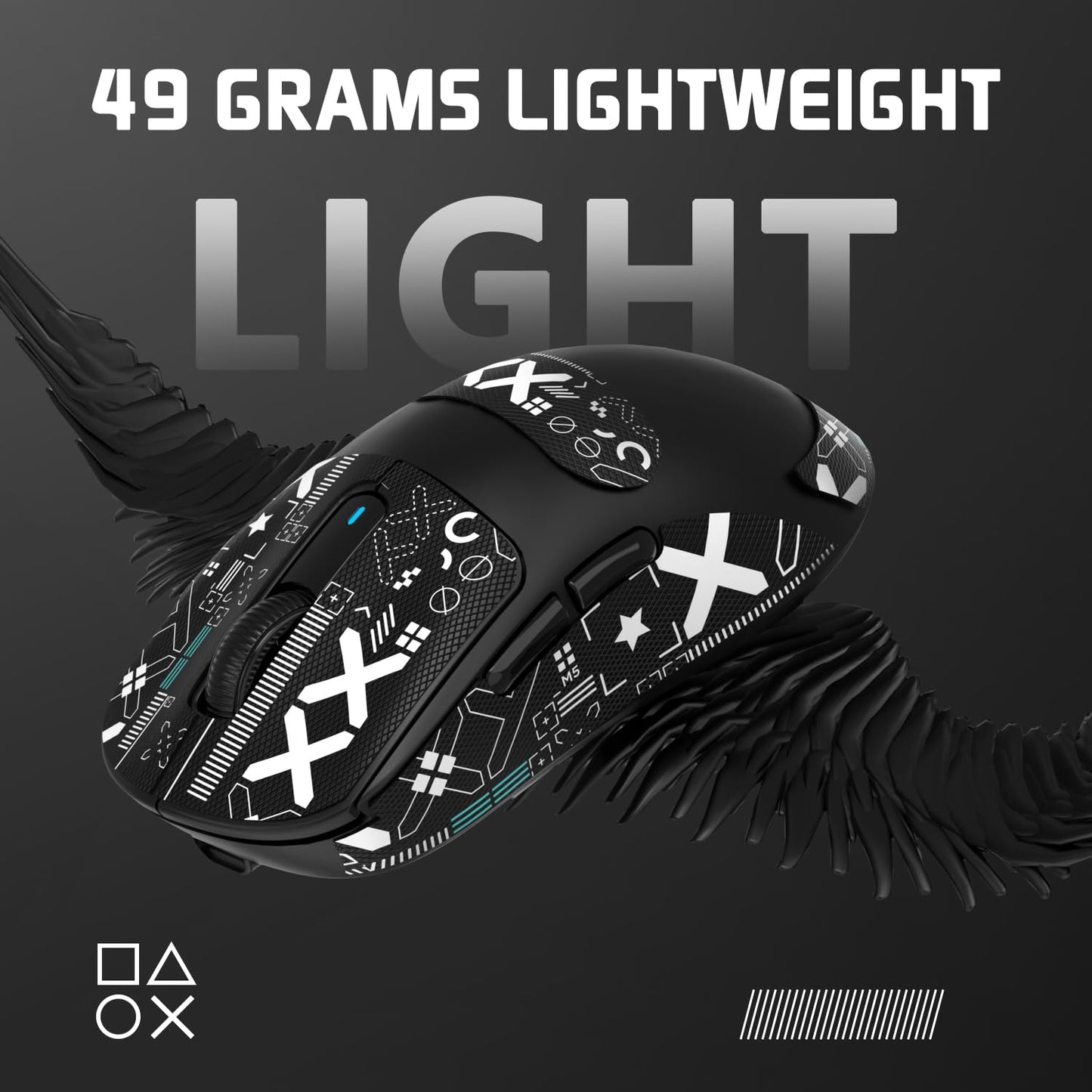 MAMBASNAKE X3 Wireless Gaming Mouse, Ultralight 49g, 26000 DPI, Bluetooth/2.4GHz/Wired, Black&Tape