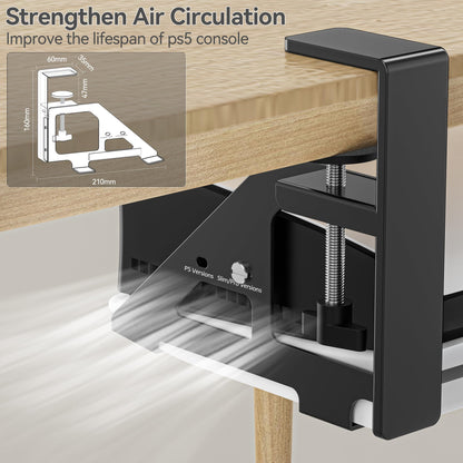 Kosker PS5 Under Desk Mount - Metal Clamp Holder for PS5/Slim/Pro, Black, Model KO-P5317X