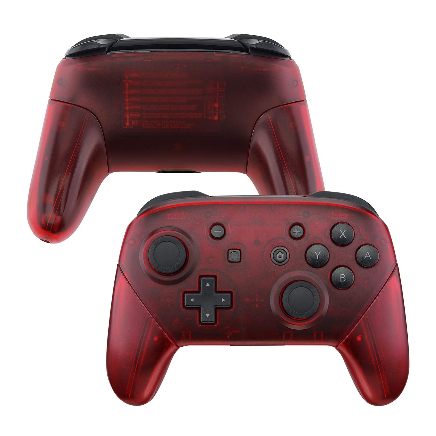 eXtremeRate Transparent Clear Red Faceplate Backplate Handles for Nintendo Switch Pro Controller, DIY Replacement Grip Housing S