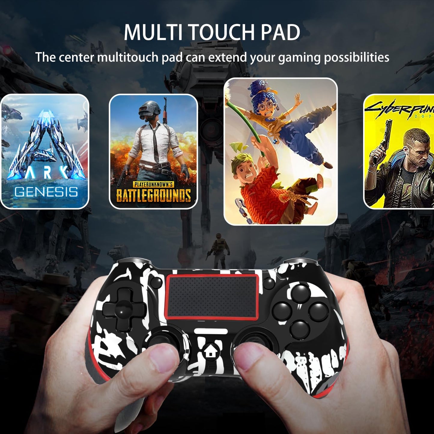 SZYUYU Wireless Controller for PS4 & PC, 3.5mm Audio Jack, Touch Pad, Motion Control, Black Skull Design
