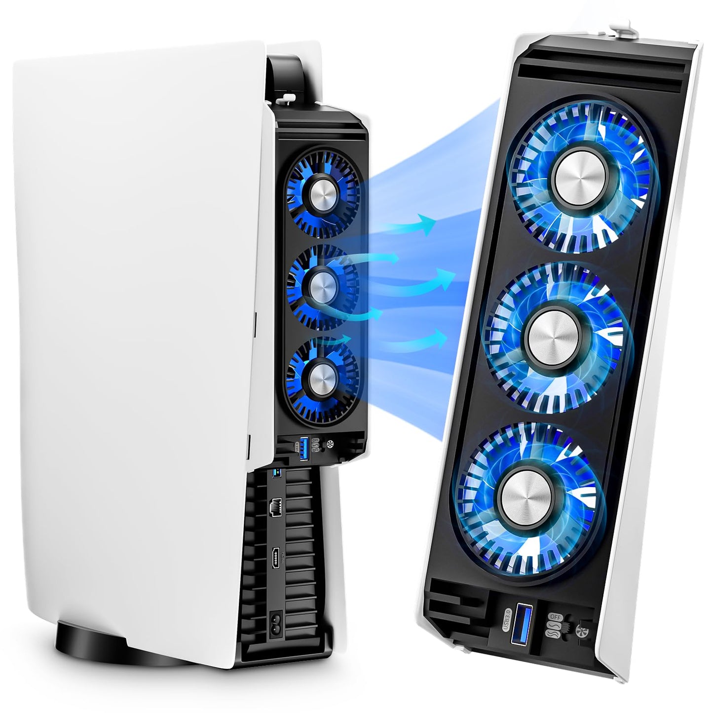 Honghao PS5 Cooling Fan with 3 LED Lights, 2 USB 3.0 Ports, Dual Speed, Black, Small, Model b146b99b-eab7-4928-