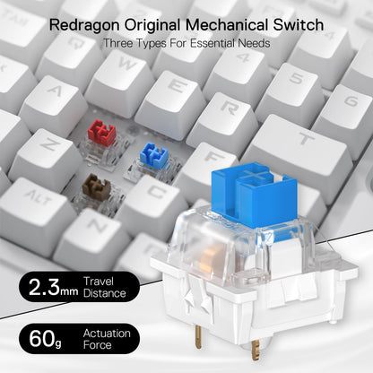 Redragon K585 DITI One-Handed RGB Mechanical Gaming Keyboard, Blue Switch, Type-C, 42 Keys, 7 Macro Keys, White, Wired