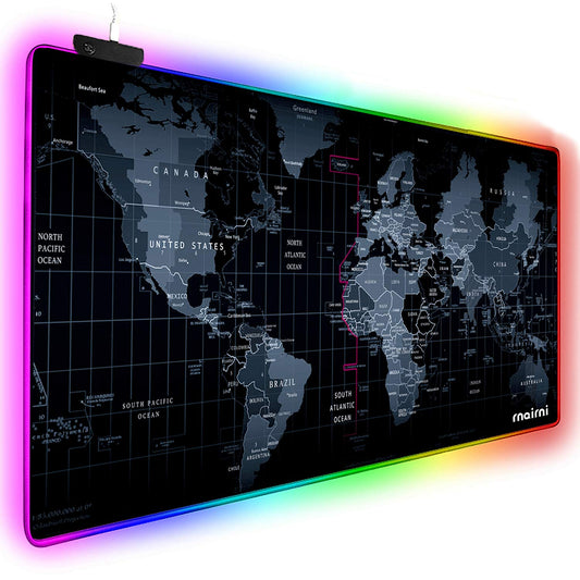 Extended RGB Gaming Mouse Pad  Extra Large Gaming Mouse Mat for Gamer  Waterproof Office Desktop Mat with 10 Lighting Mode  for PC Computer RGB Keyboard Mouse - 31.5 x 15 x 4mm(Map)