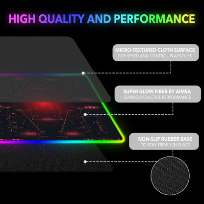 AIMSA Large RGB Gaming Mouse Pad 35.4"x15.8" Non-Slip Rubber Base, Red Circuit Board Design, 14 Lighting Modes