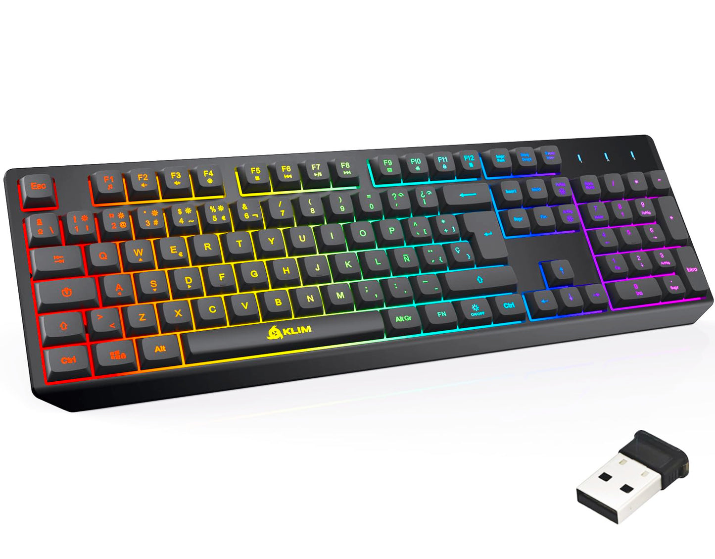 KLIM Chroma Wireless Keyboard, RGB Backlit, Rechargeable, Quiet, Water-Resistant, Black - Wireless (ES Layout) for PC, Mac, PS4/PS5