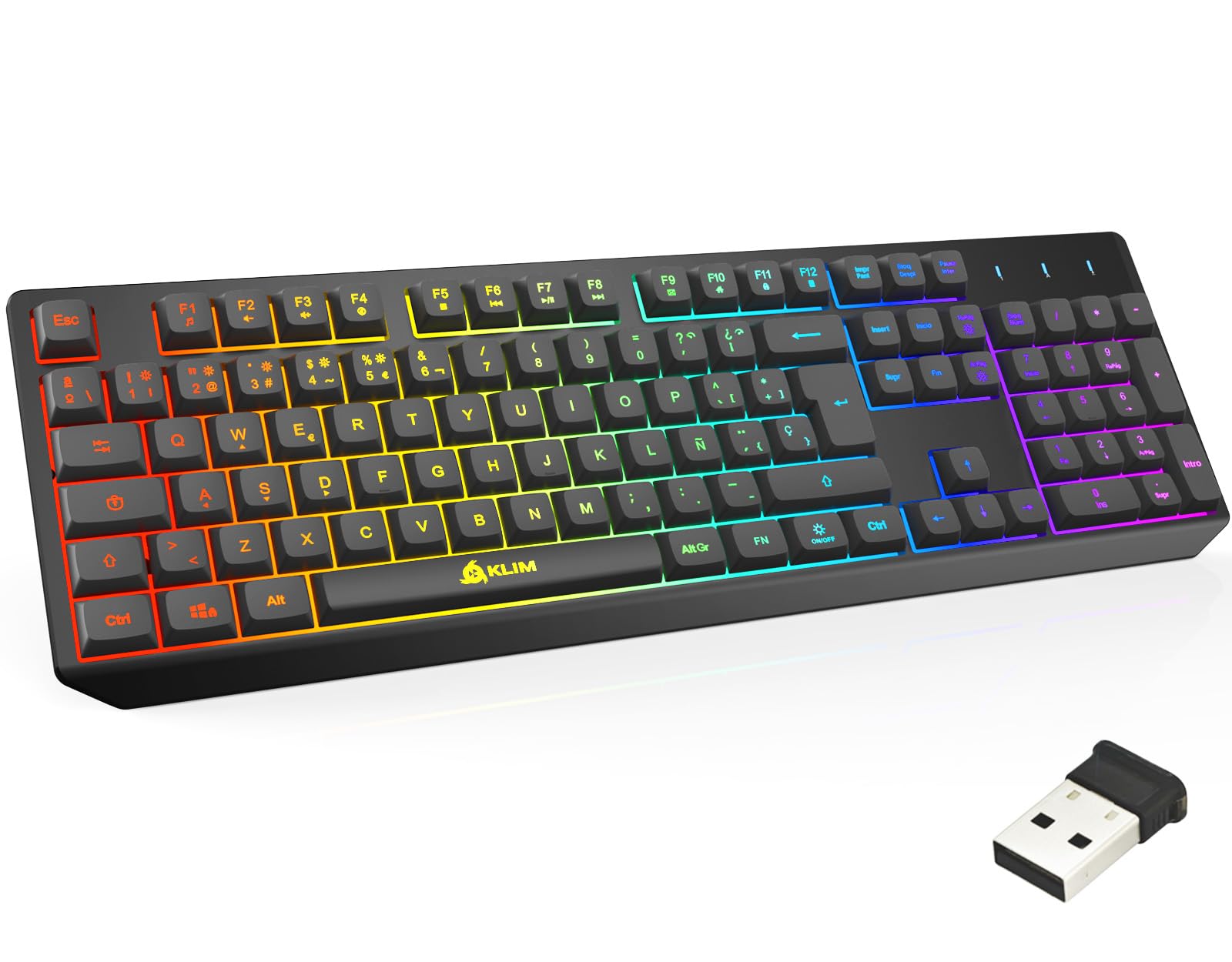 KLIM Chroma Wireless Keyboard, RGB Backlit, Rechargeable, Quiet, Water-Resistant, Black - Wireless (ES Layout) for PC, Mac, PS4/PS5
