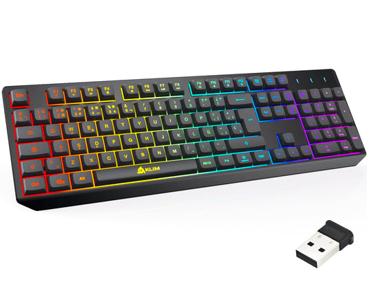 KLIM Chroma Wireless Keyboard, RGB Backlit, Rechargeable, Quiet, Water-Resistant, Black - Wireless (ES Layout) for PC, Mac, PS4/PS5