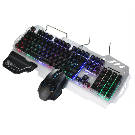 FENIFOX Gaming Keyboard and Mouse Set, Full Size Wired RGB Mechanical, Aluminum Alloy, Rainbow Color, Model GK001FGVJK