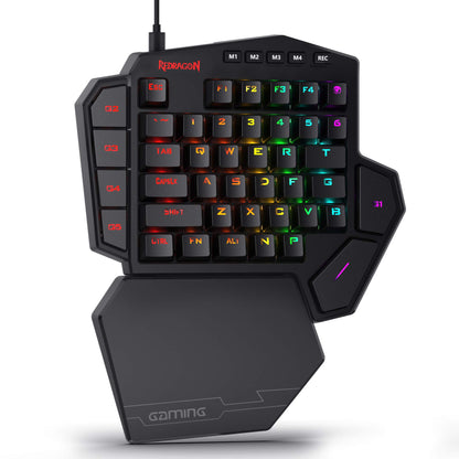 Redragon K585 DITI Wired One-Handed RGB Mechanical Gaming Keyboard, 42 Keys, Brown Switch, Black K585, Hot-Swappable, 7 Macro Keys