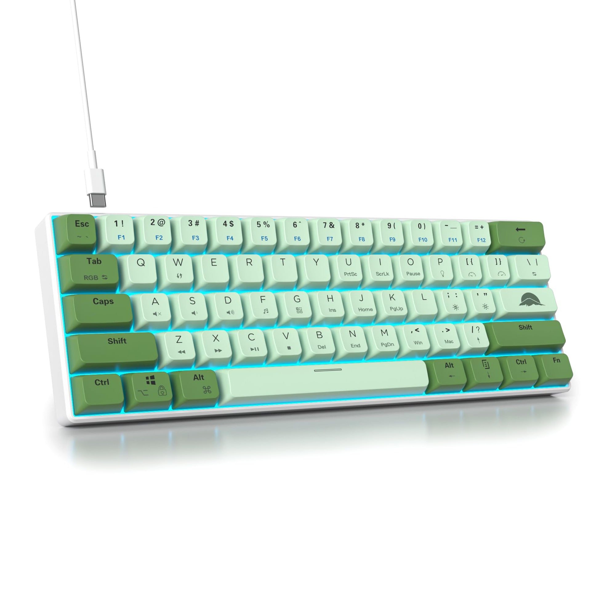 Ussixchare 60 Percent Gaming Keyboard Green Matcha Keyboard 61 Keys Wired Mechanical Keyboard Red Switch RGB MDA Keycaps for Windows PC Laptop Gamers(61 Matcha)