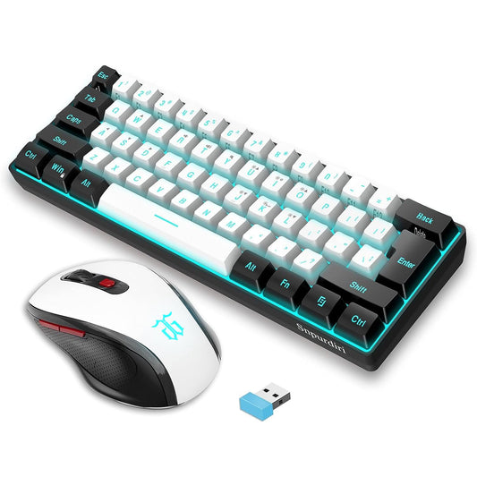 Snpurdiri 2.4G Wireless Gaming Keyboard and Mouse Combo  Include Mini 60% Merchanical Feel RGB Backlit Keyboard  Ergonomic Vertical Feel Small Wireless Mouse(Black and White)