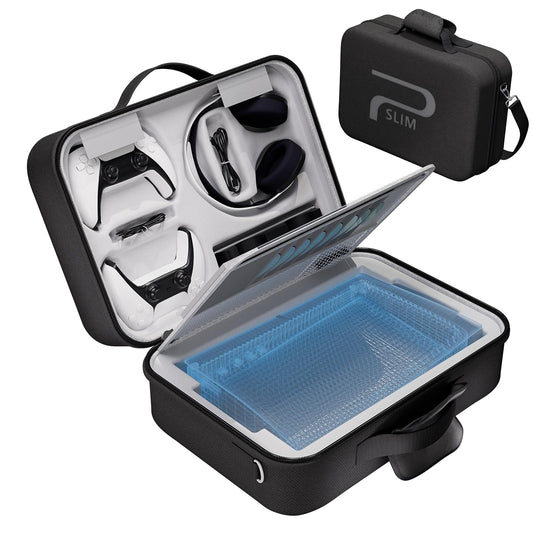 MOCADIA Carrying Case for PS5 SLIM 2023  Hard Shell Travel Case Compatible Playstation 5 Slim Console Protective Bag  Headset  PS5 Controller  Game Discs  and Gaming Accessories (Black)
