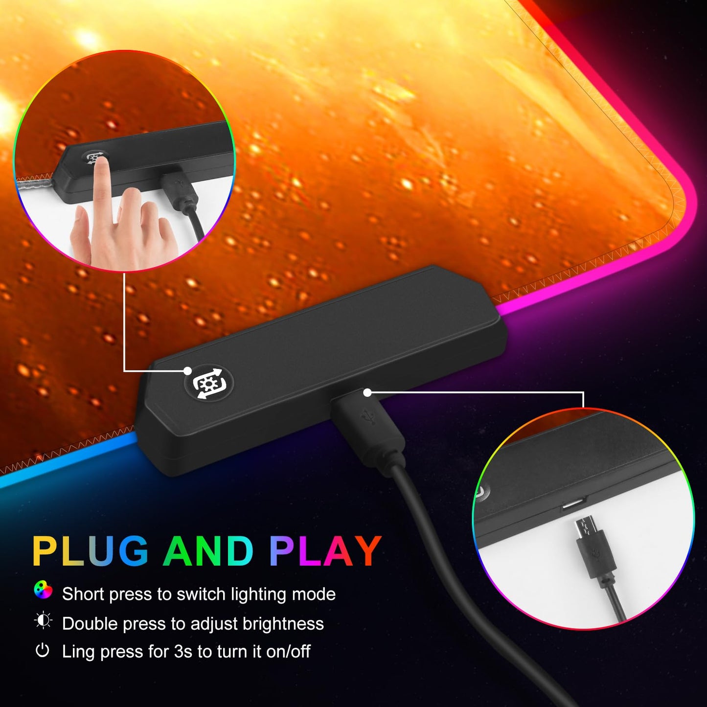 ARTSO RGB Gaming Mouse Pad XXL 35.4x15.7 inch, 14 Lighting Modes, Non-Slip Rubber Base, Universe Space Starry Sky