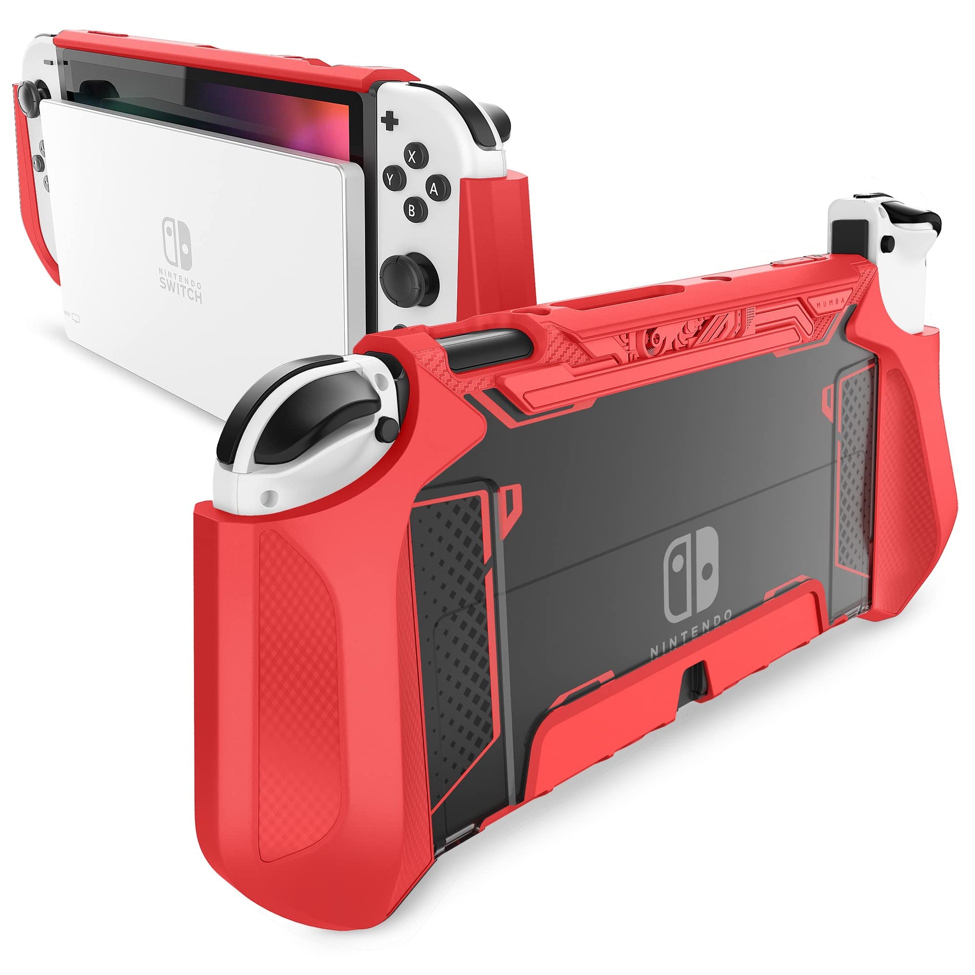 Mumba Dockable Case for Nintendo Switch OLED 2021  [Blade Series] TPU Grip Protective Cover Accessories Compatible with Nintendo Switch OLED and Joy-Con Controller (Red)