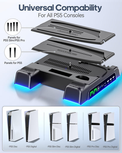 OIVO PS5 Cooling Stand & Controller Charger, 3-Level Fan, Black, Model IV-P5235