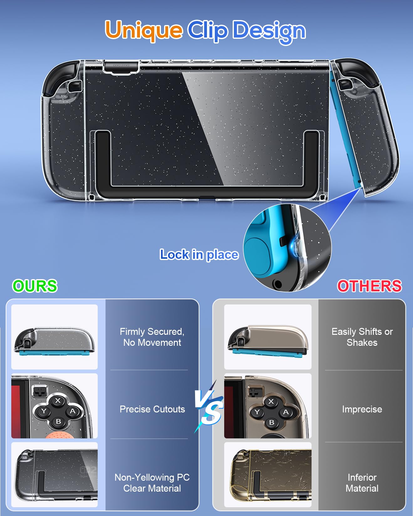 FYOUNG Protective Case for Nintendo Switch 2 - Slim Hard Shell, Scratch & Shock Protection, 7.9inch, Transparent Glitter, Includes 8 Thumb Grips