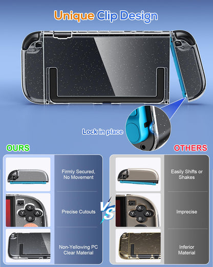 FYOUNG Protective Case for Nintendo Switch 2 - Slim Hard Shell, Scratch & Shock Protection, 7.9inch, Transparent Glitter, Includes 8 Thumb Grips