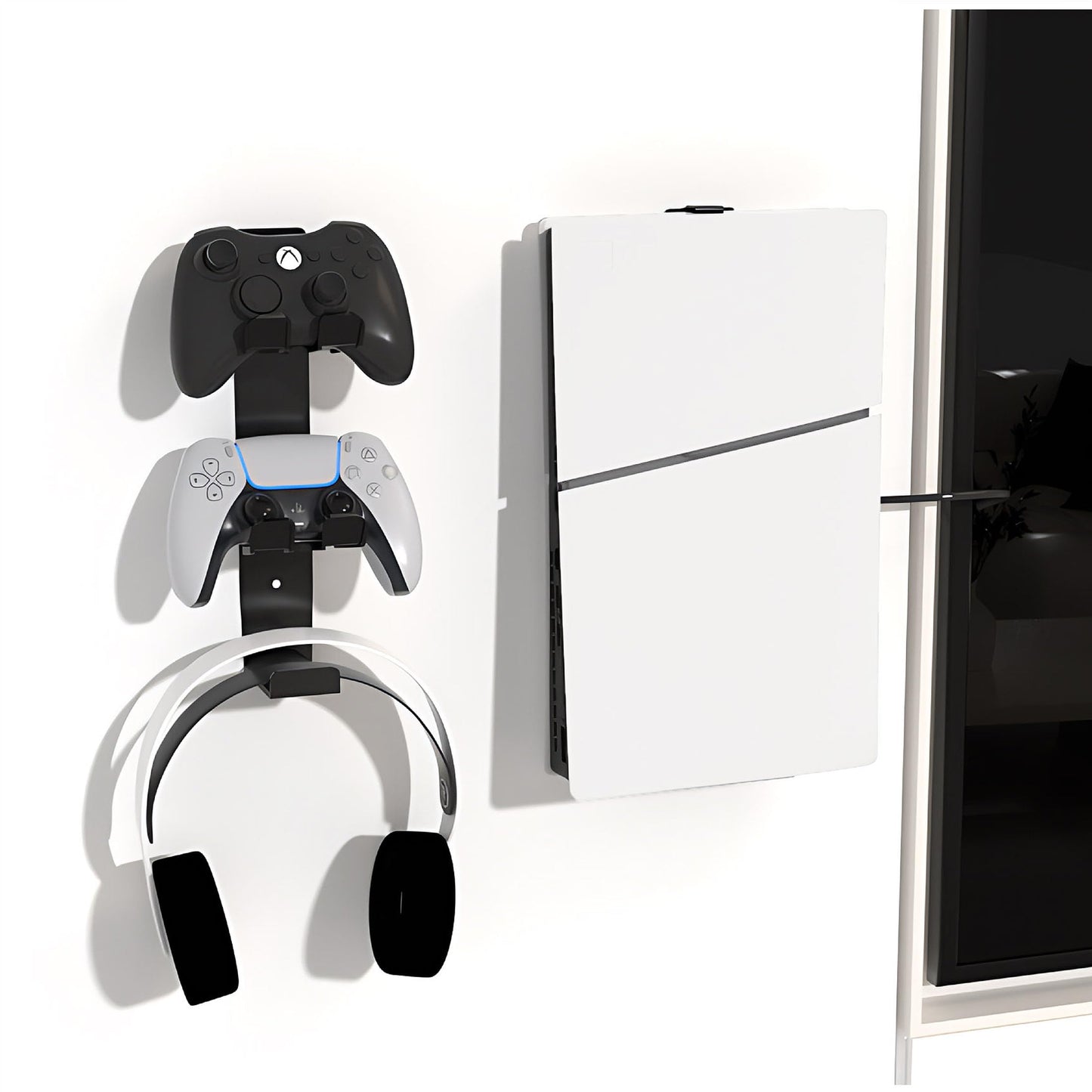 ZYTHRONE Wall Mount for PS5/PS5 Slim/PS5 Pro Console-Bracket for PS5/PS5 Pro/ PS5 Slim (Digital and Disc) Sturdy and Not Fall Off +1Controller Headphone Holder  Black