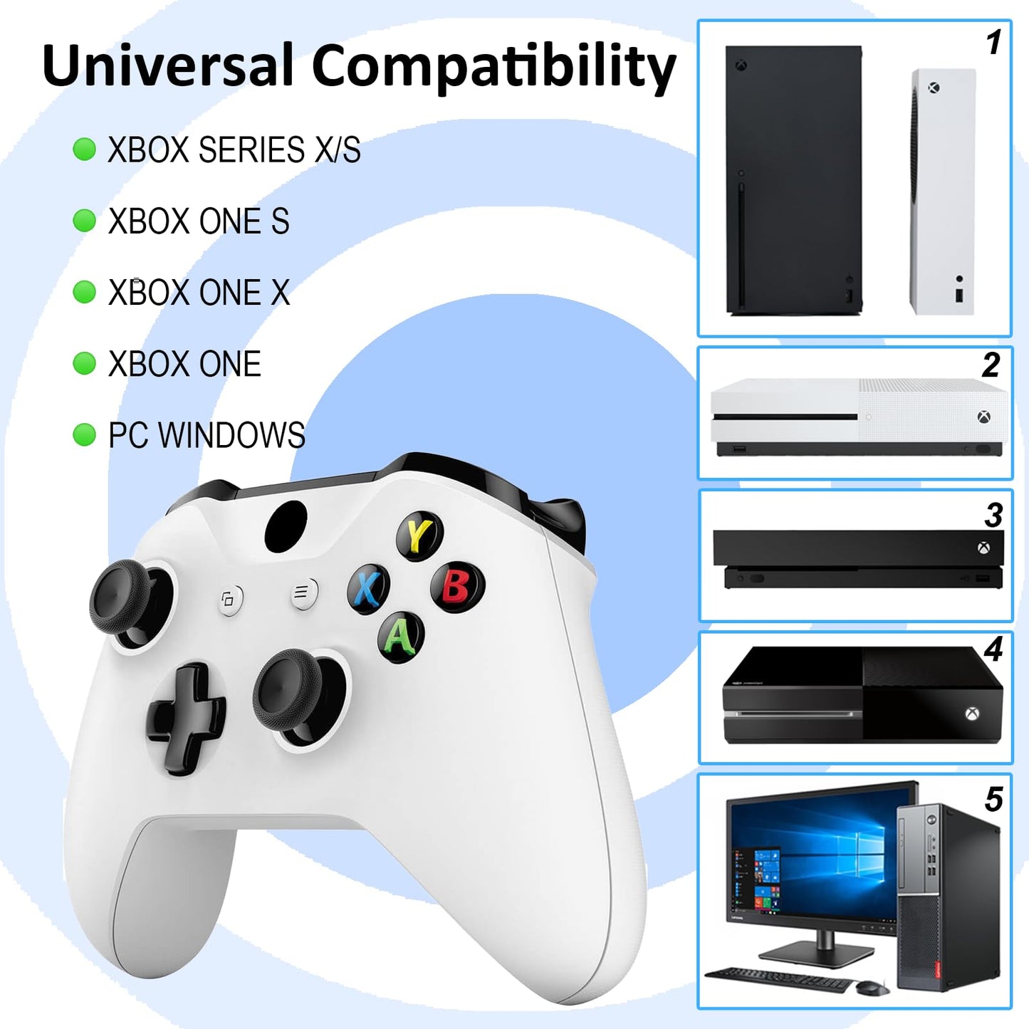 Model 1708 Xbox One S Controller - Compatible with Xbox Series X/S, 3.5mm Audio Jack, White