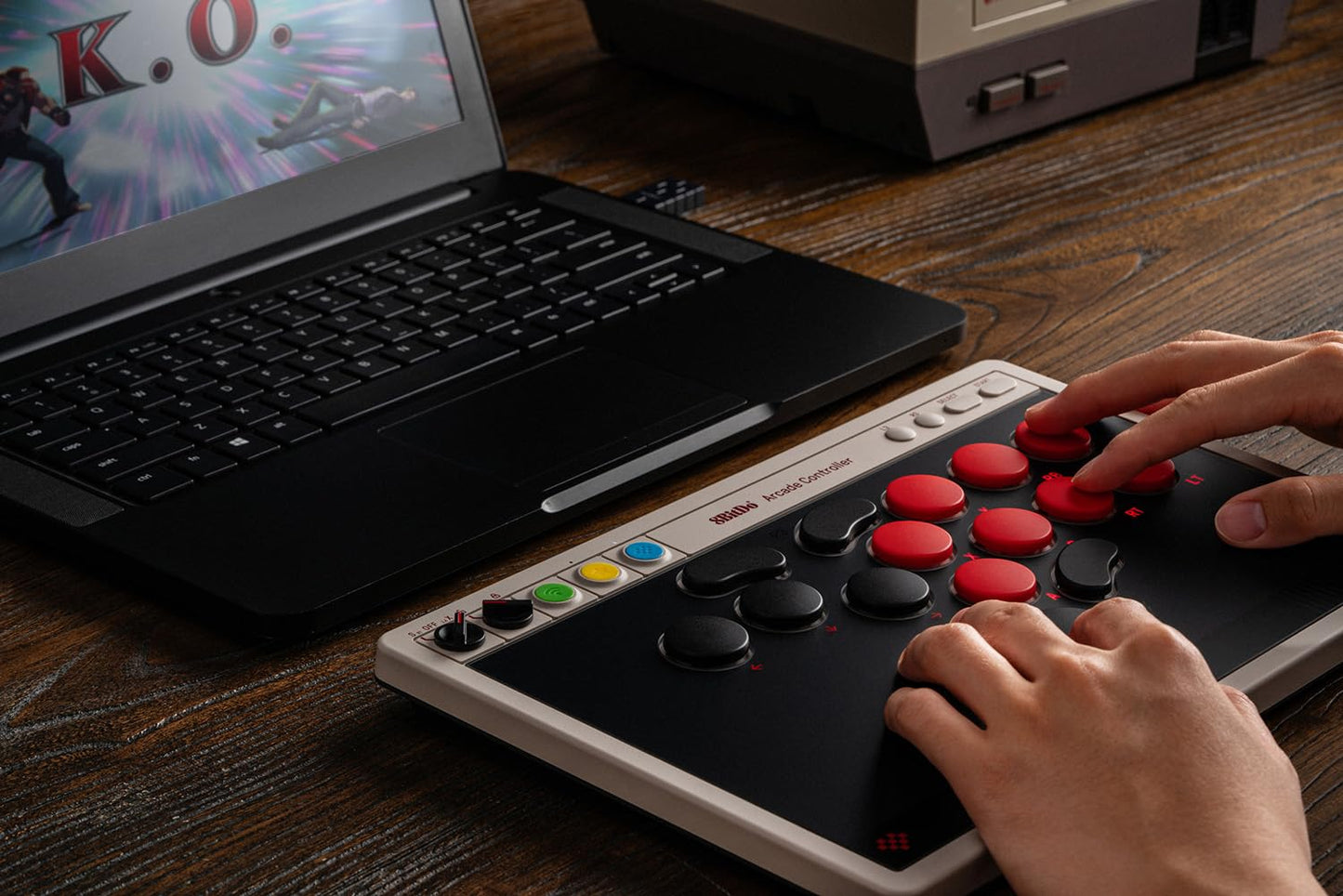 8Bitdo Arcade Controller for Switch & Windows – Bluetooth, 2.4G, Wired, Retro Design, Low-profile Switches, 4 Programmable Buttons, Model 6922621507611