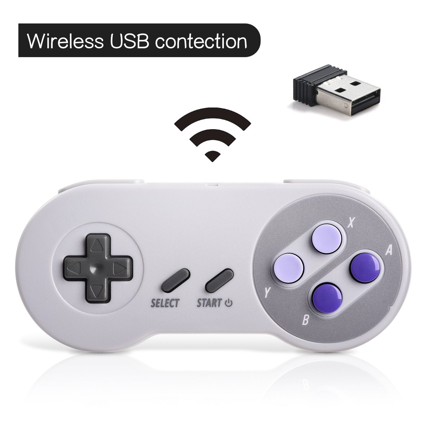 iNNEXT Wireless USB SNES Controller - Retro Gamepad for PC, MAC, Linux, Raspberry Pi - Rechargeable, Grey - Plug & Play, 2.4 GHz
