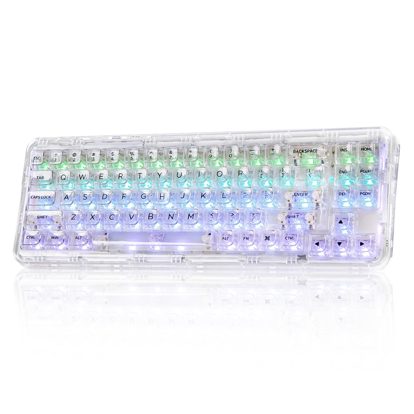 YUNZII X71 Wireless Hot Swappable Transparent Mechanical Keyboard with Clear Keycaps  68% Layout  BT5.0/2.4G/USB-C Gasket Mount Wireless RGB Backlit for Windows/Mac(Crystal Ice Switch White)