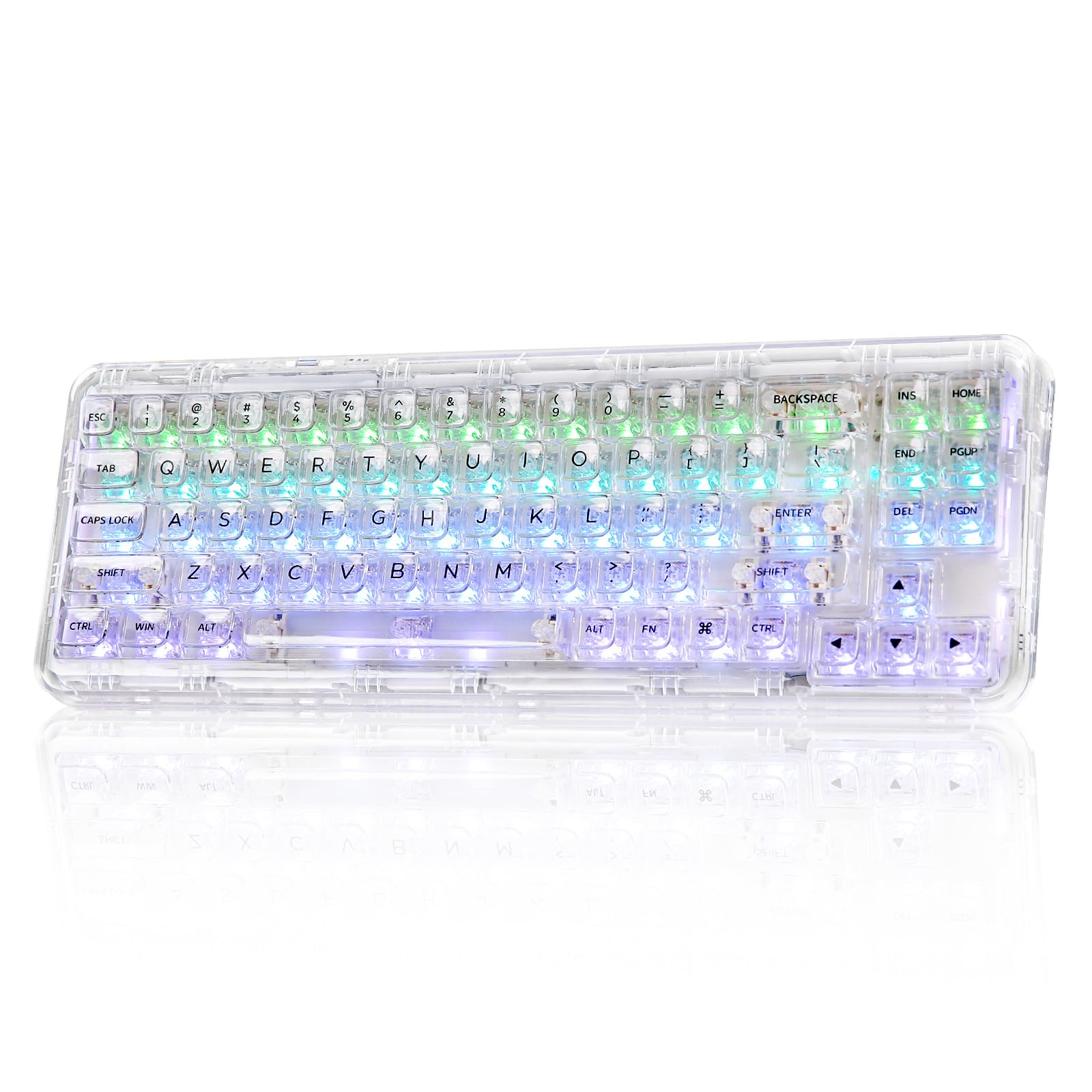 YUNZII X71 Wireless Hot Swappable Transparent Mechanical Keyboard with Clear Keycaps  68% Layout  BT5.0/2.4G/USB-C Gasket Mount Wireless RGB Backlit for Windows/Mac(Crystal Ice Switch White)