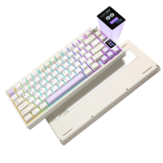 YUNZII AL80 Wireless Mechanical Keyboard Full Aluminum CNC  Smart LCD Display Hot Swappable Gasket Mount 75% Layout with Knob BT/2.4G/USB-C QMK/VIA Support for Win/Mac (Beige  Gateron Zero Switch)
