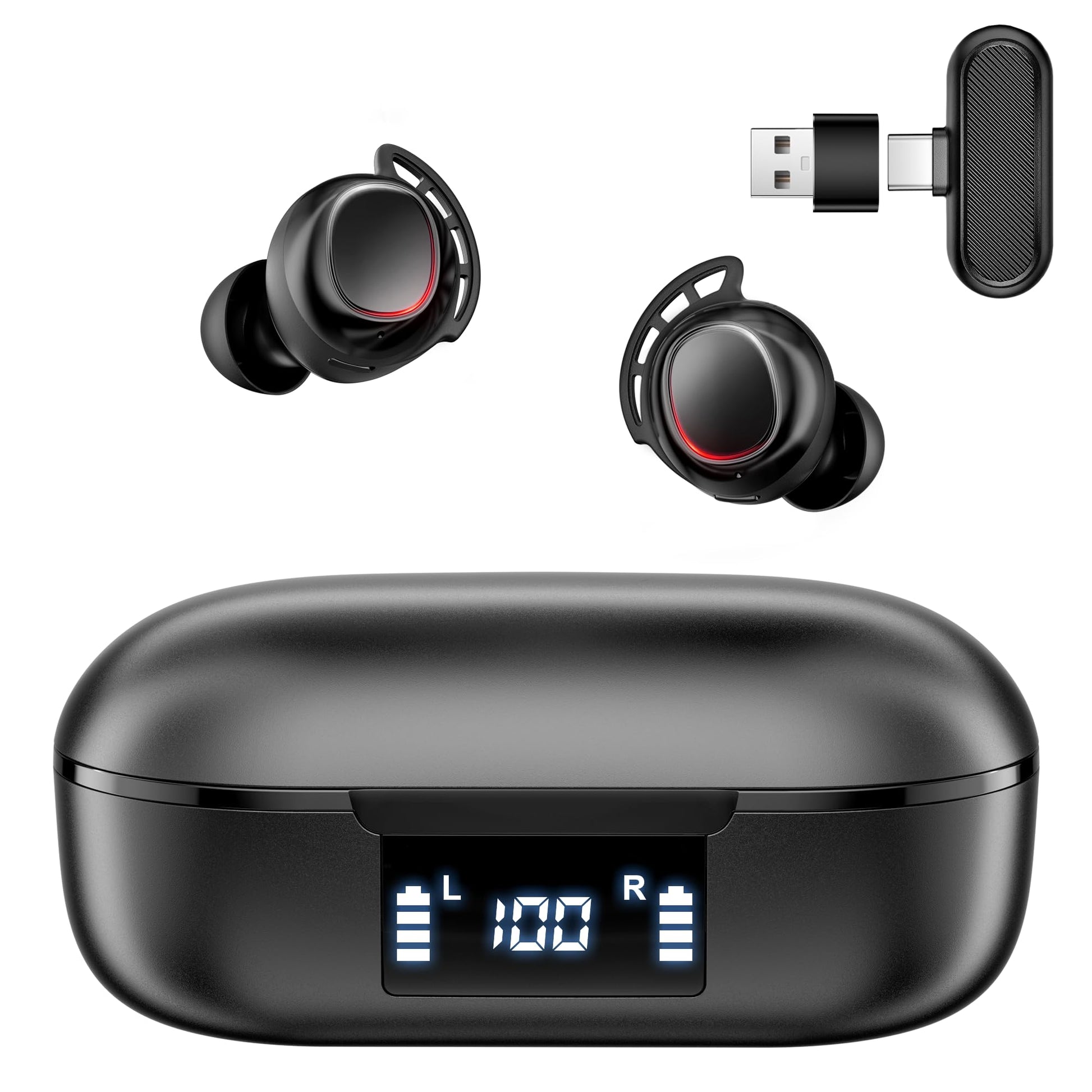 IAMJOY Wireless Gaming Earbuds  20ms Low Latency  Game Earbuds with Mic  2.4GHz & Bluetooth  Compact LED Display Wireless Earbuds Compatible with Meta Quest 3/2  PS5/4  Steam Deck  VR  Switch  PC