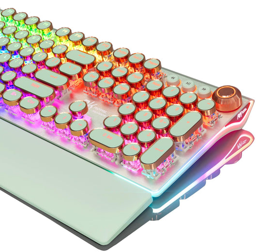 RK ROYAL KLUDGE X108 Typewriter Style Mechanical Keyboard, Wired Gaming Keyboard 108 Keys RGB Backlit Sidelight, Detachable Wris