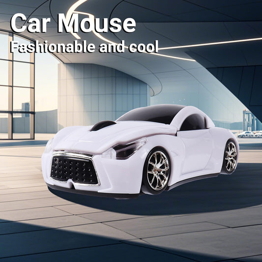 elec Space Wireless Car Mouse - 2.4G, 1600 DPI, LED Headlights, Cute Design for Kids, White, Model ES-CM101