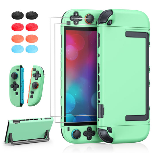 FYOUNG Switch 2 Protective Case&Screen Protector Set  Dockable Cute Cover Hard Shell for Nintendo Switch 2 Console Accessories Travel-Friendly Kickstand Cutouts(Light Green  for Switch 2 7.9inch)