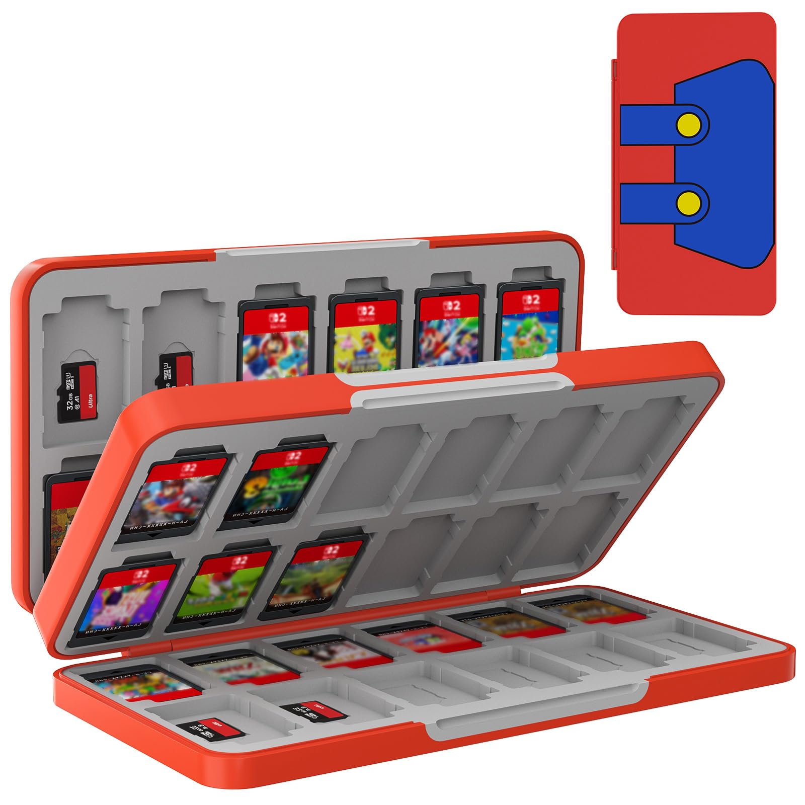 TiMOVO Game Card Case for Nintendo Switch 2/Switch OLED/lite  Compact & Portable Storage Holder refill unit with 48 Game Card sections and 24 Micro SD Cards sections  Red Blue