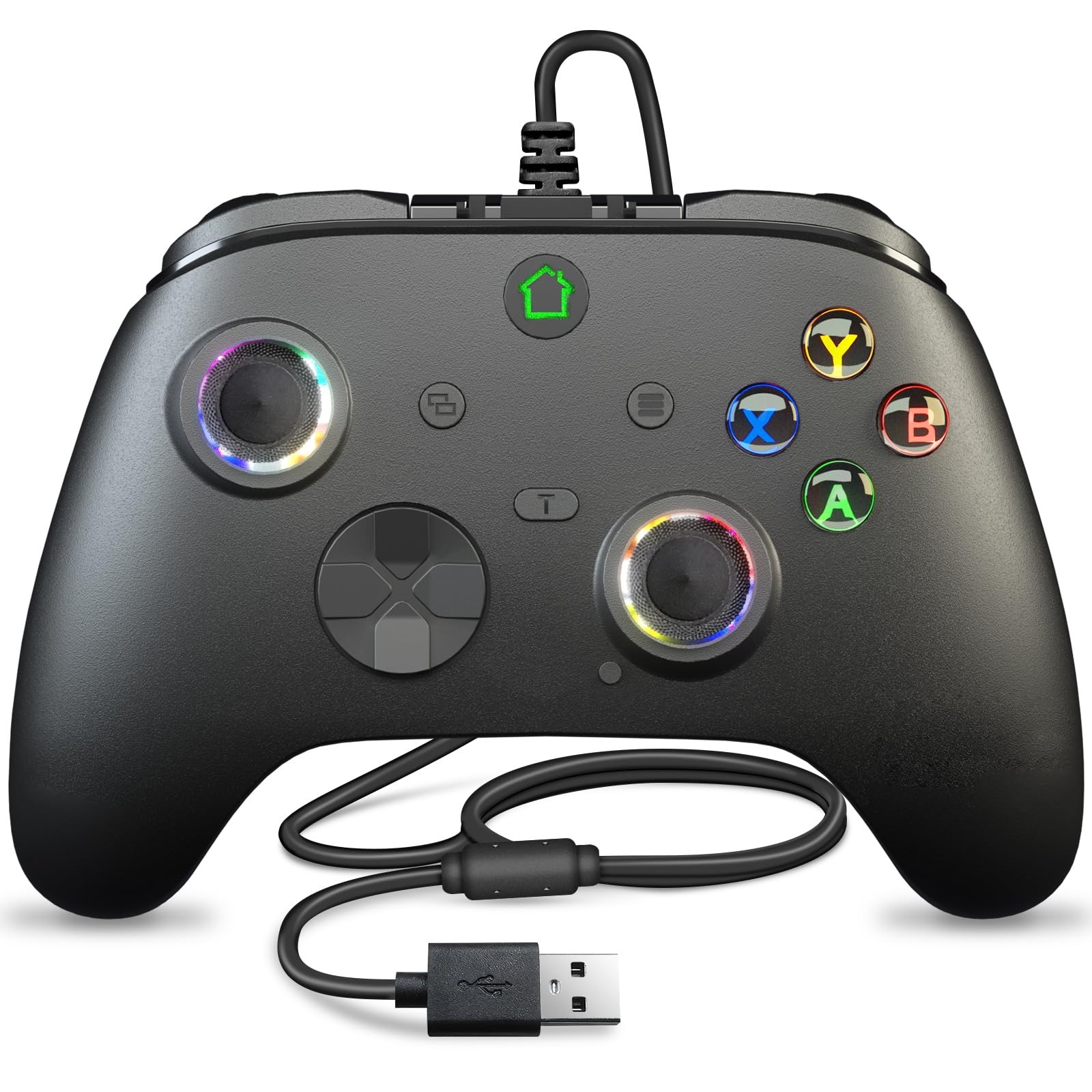 Wired X box One Controller  9.8FT/3M Cable Game Remote for X-box Series and PC & Steam Platforms with Dual-Vibration  Turbo  Programmable  RGB LED Light and 3.5mm Jack  Firmware Upgrade Required