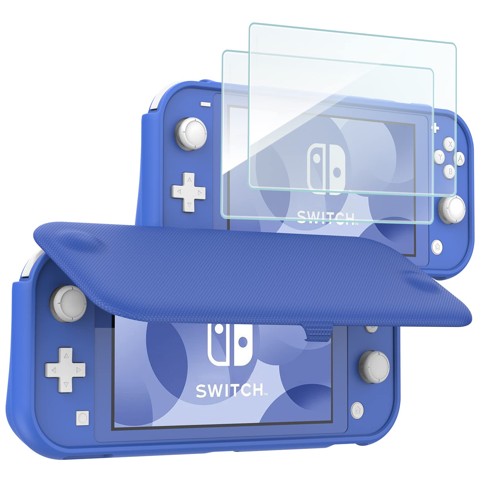 ProCase Flip Cover for Nintendo Switch Lite with 2 Pack Tempered Glass Screen Protectors  Slim Protective Case with Magnetically Detachable Front Cover for Nintendo Switch Lite 2019 -Blue
