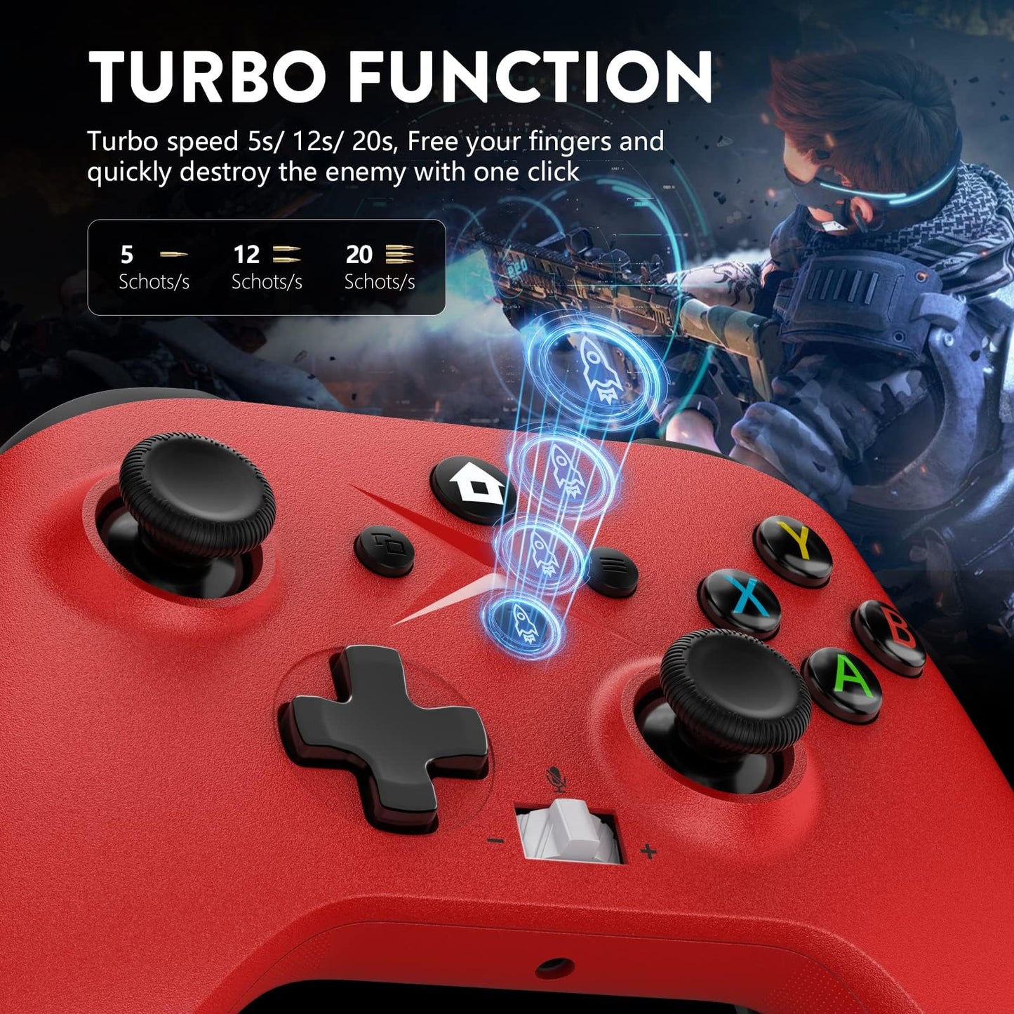 Nonbliep Xbox Controller 2 Pack - Wireless, Dual Vibration, 3.5mm Audio Jack, Turbo, 2.4GHz Adapter, White+Red
